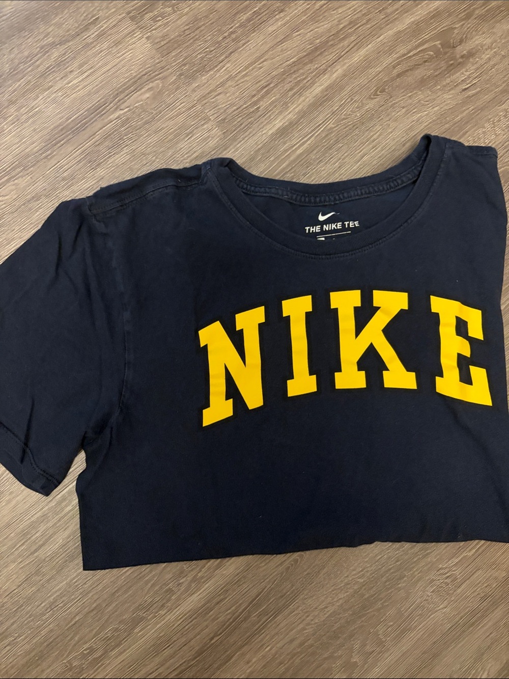 Nike Kids Navy Tee with Yellow NIKE Arch Logo